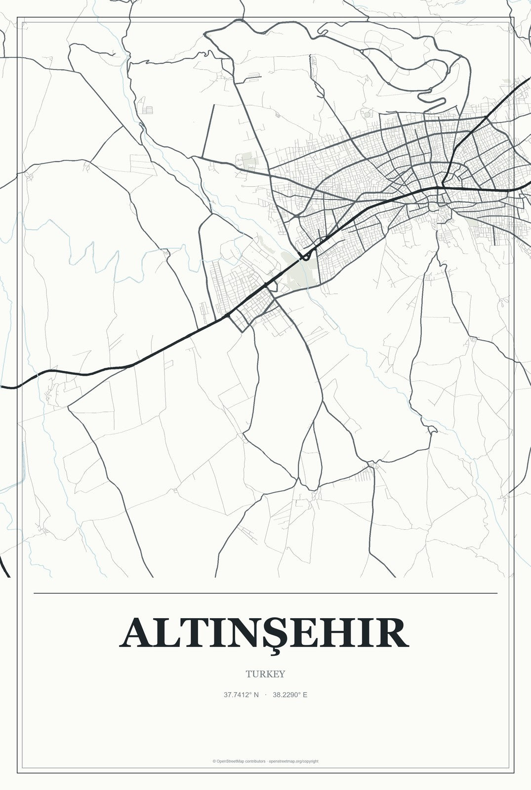 Altınşehir, Turkey City Map Aluminum Sign in Gallery Air style