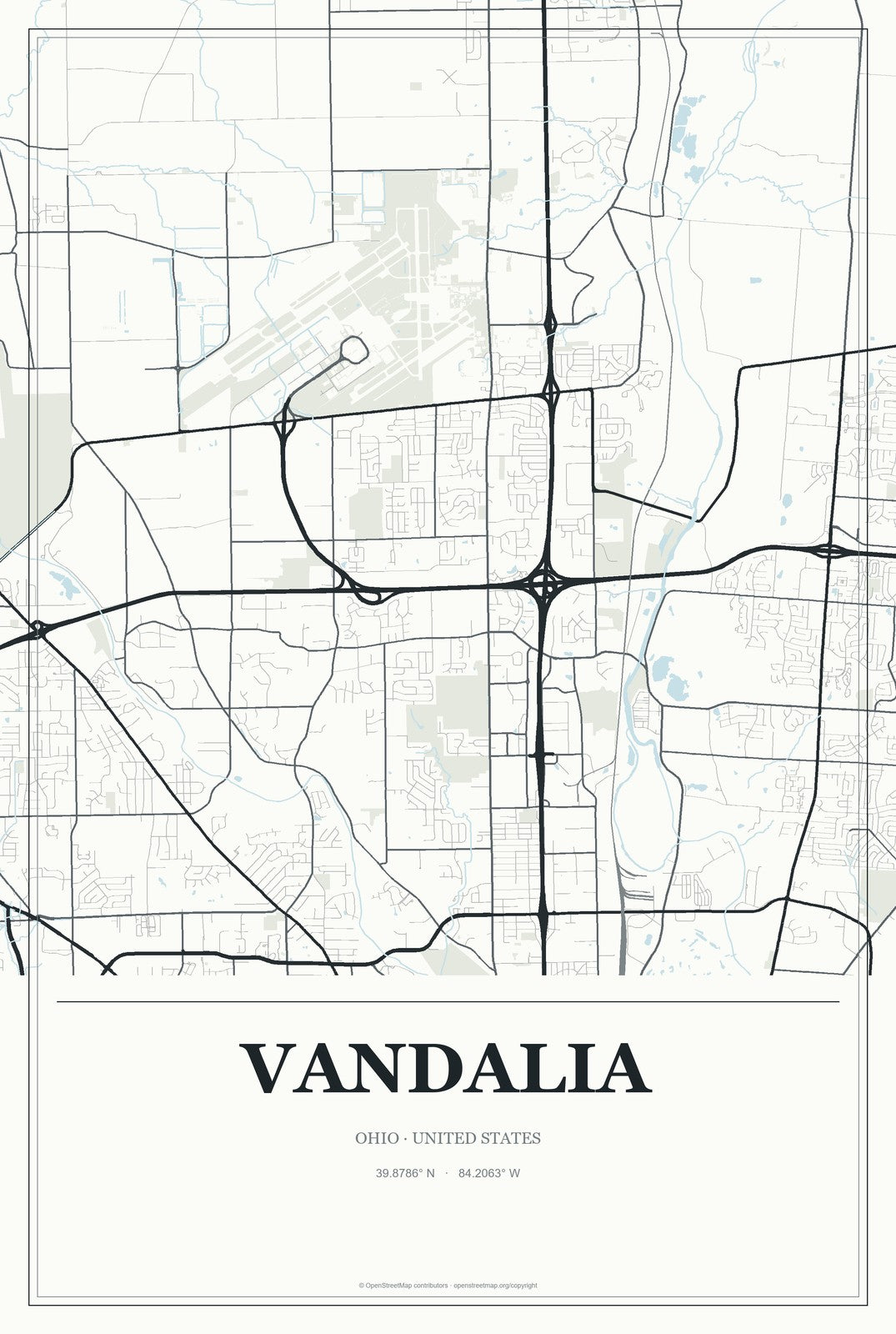 Vandalia, Ohio City Map Aluminum Sign in Gallery Air style