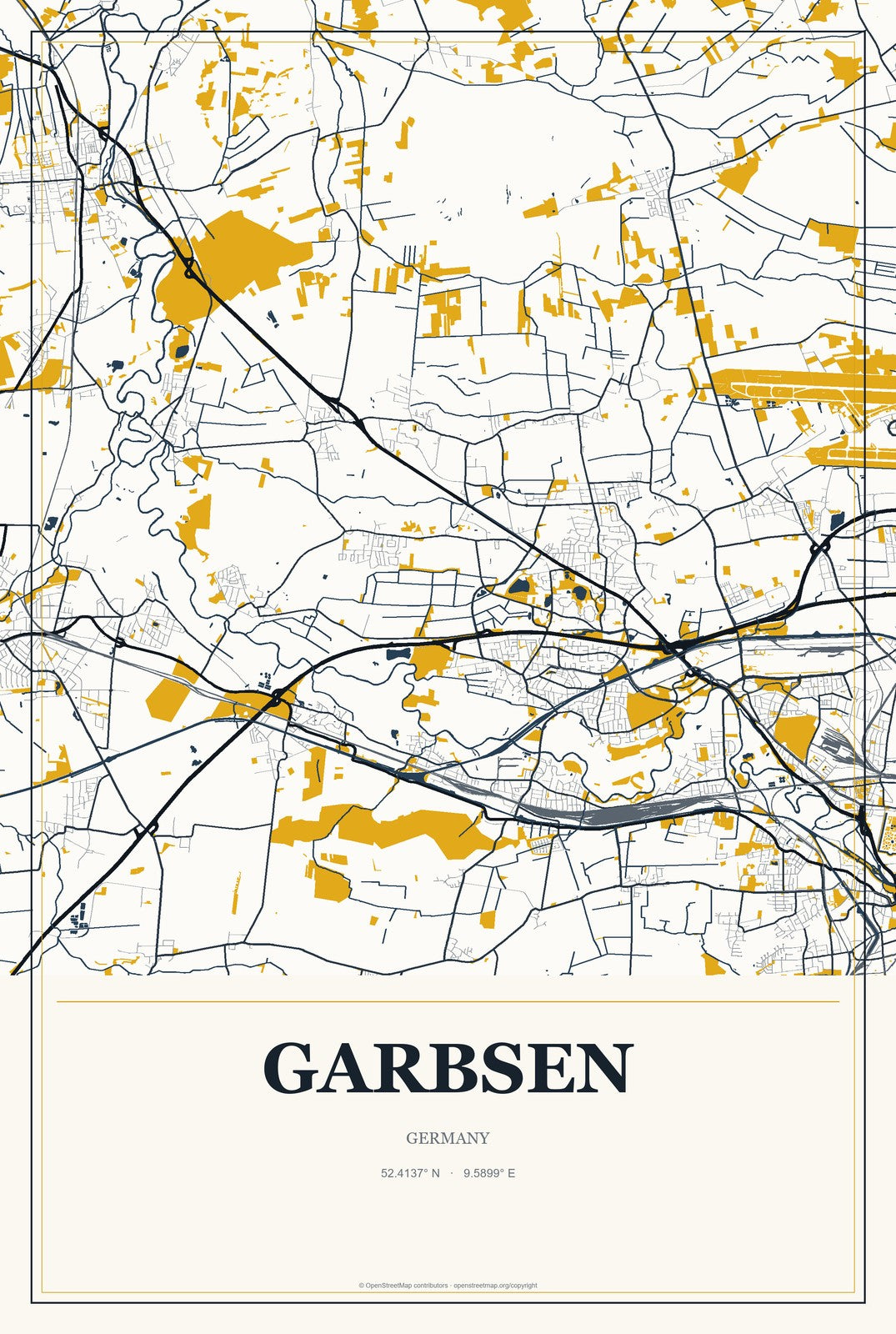 Garbsen, Germany City Map Aluminum Sign in Citrine Modern style