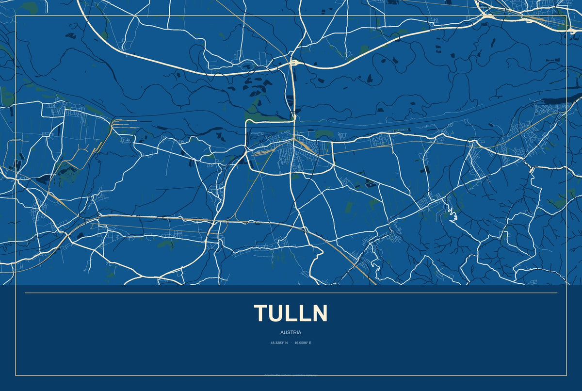 Tulln, Austria City Map Aluminum Sign in Harbor Cobalt style