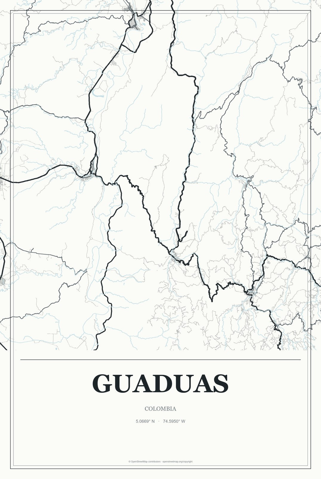 Guaduas, Colombia City Map Aluminum Sign in Gallery Air style