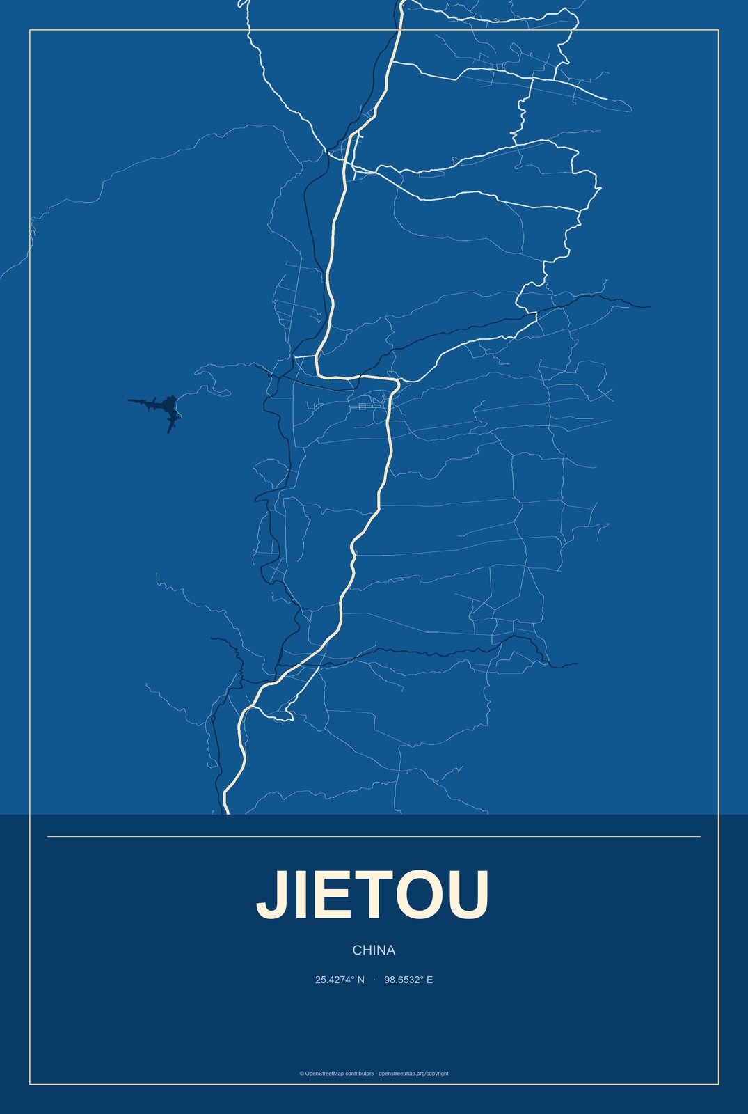 Jietou, China City Map Aluminum Sign in Harbor Cobalt style