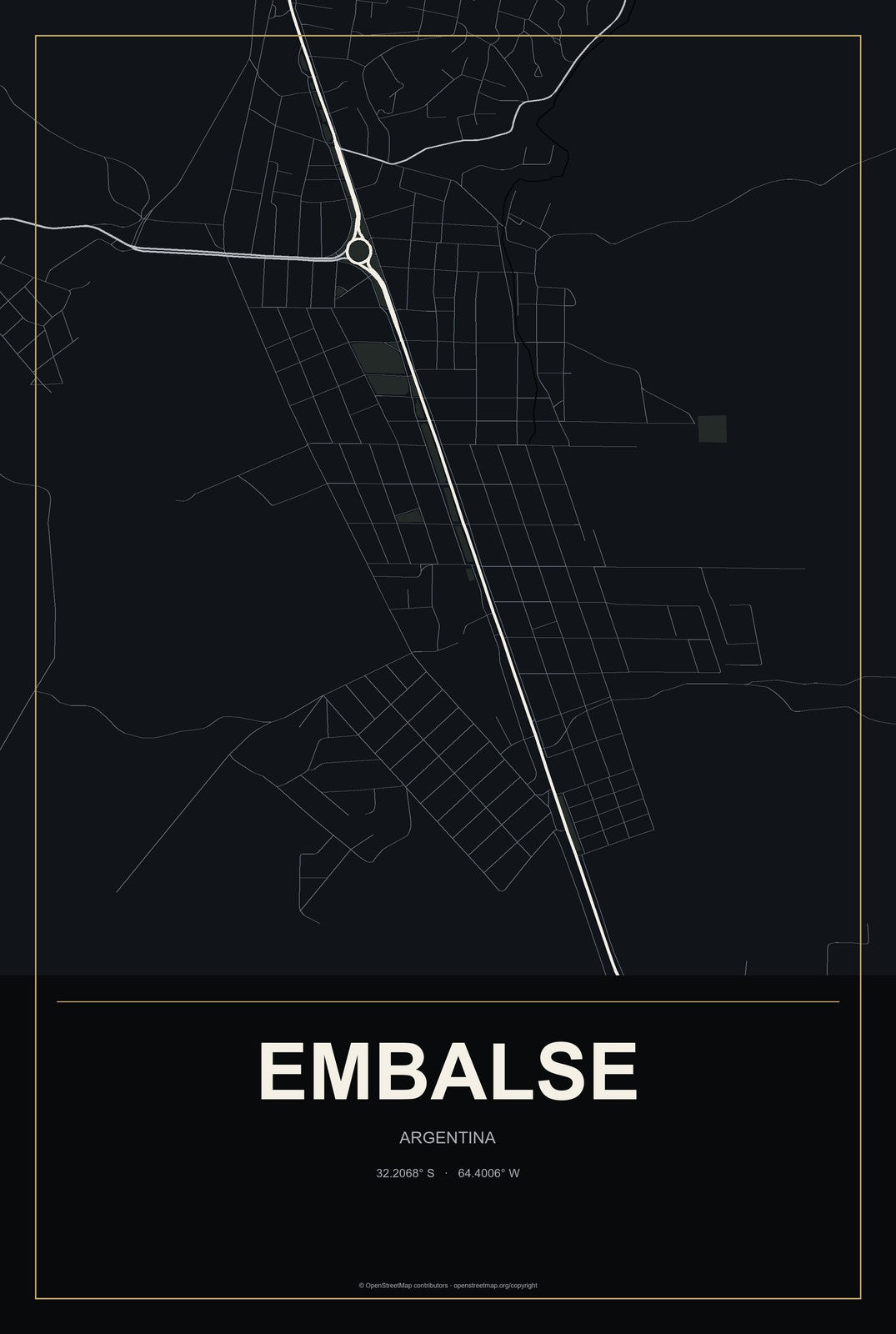 Embalse, Argentina City Map Aluminum Sign in Metropolitan Noir style