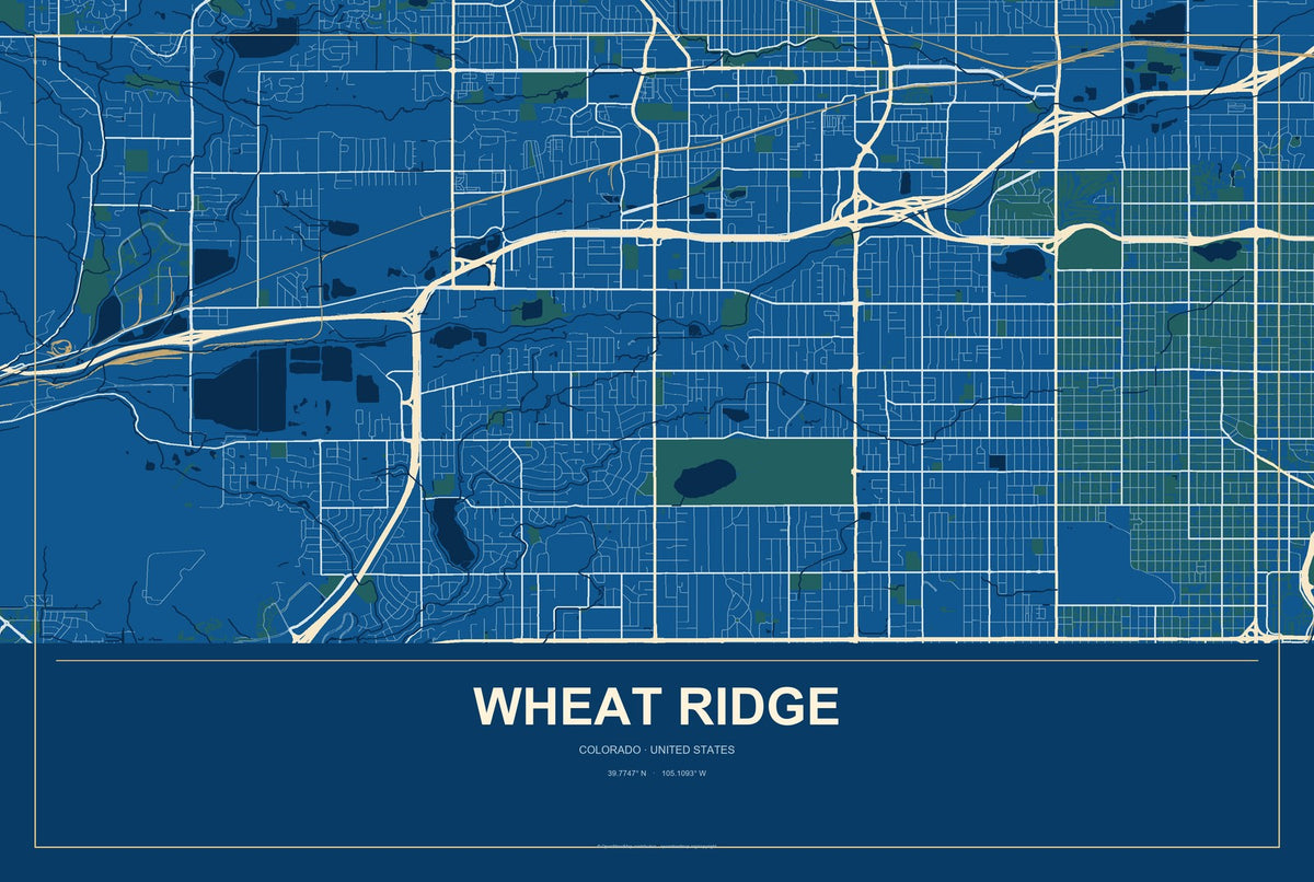 Wheat Ridge, Colorado City Map Aluminum Sign in Harbor Cobalt style