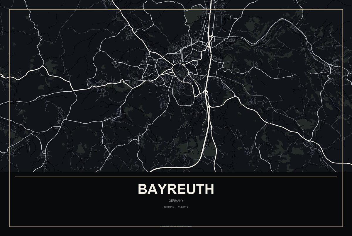 Bayreuth, Germany City Map Aluminum Sign in Metropolitan Noir style