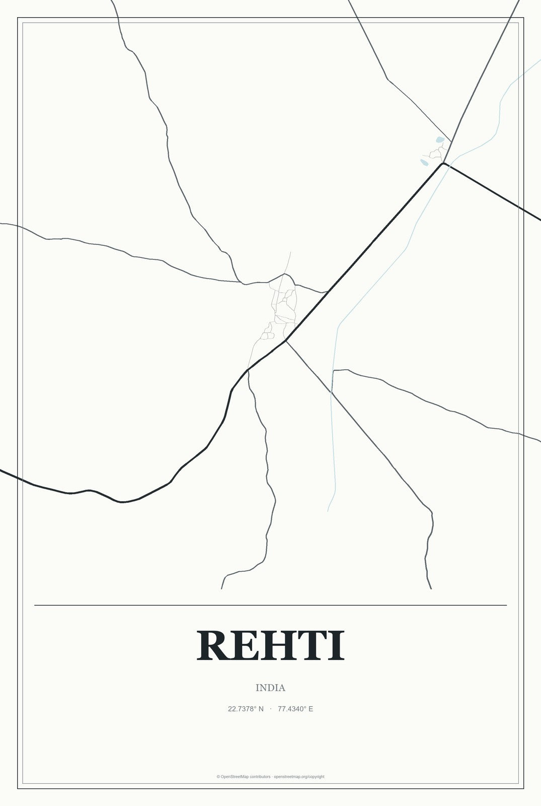 Rehti, India City Map Aluminum Sign in Gallery Air style