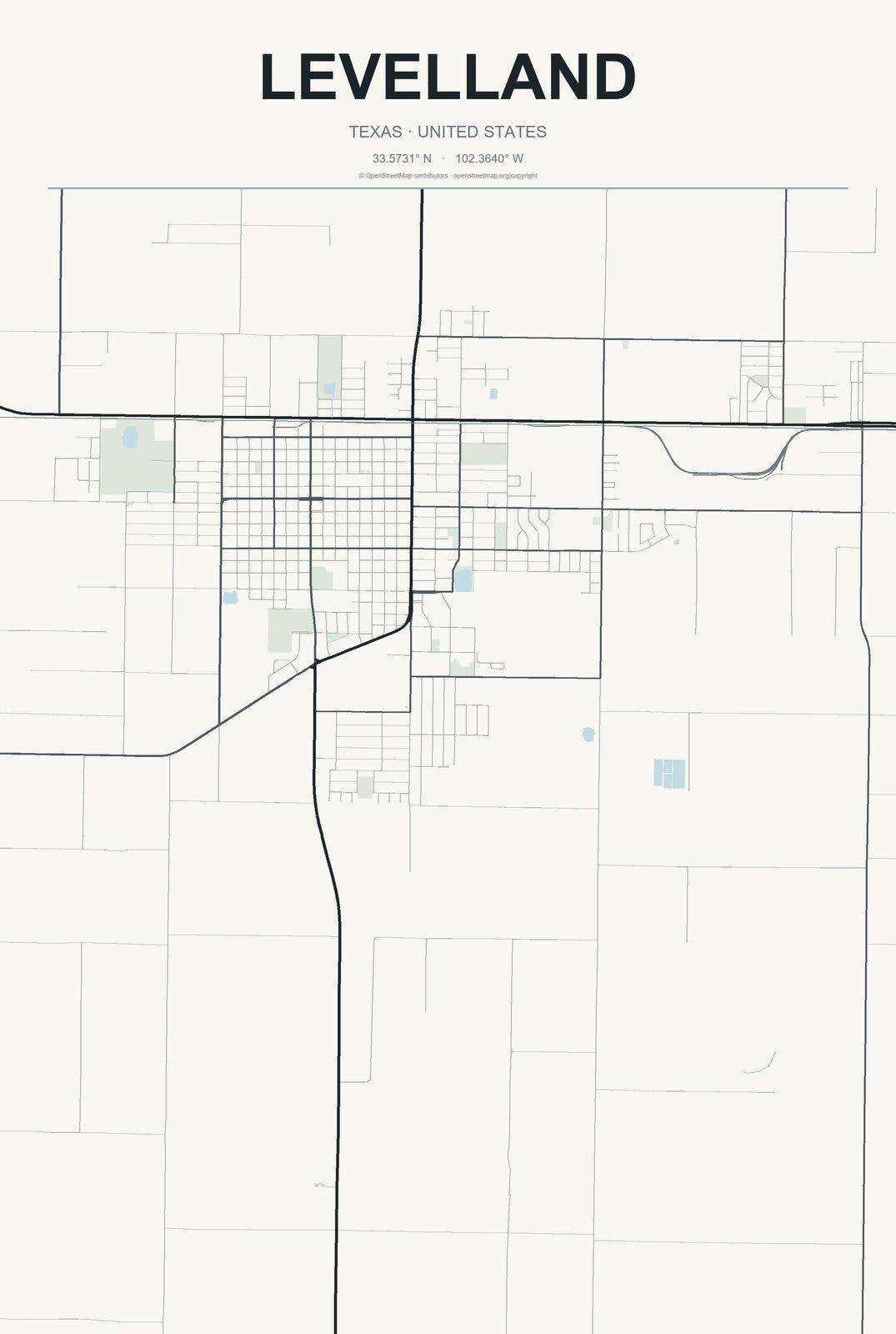 Levelland, Texas City Map Aluminum Sign in Headline Atlas style