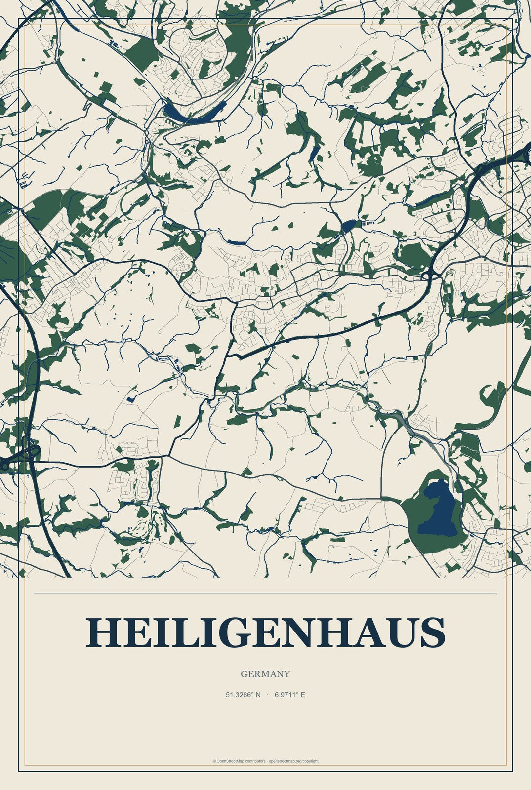 Heiligenhaus, Germany City Map Aluminum Sign in Coastal Cutout style