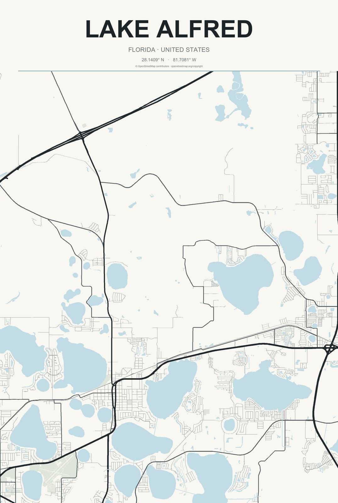 Lake Alfred, Florida City Map Aluminum Sign in Headline Atlas style