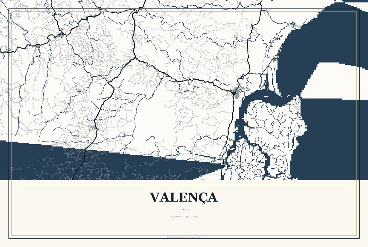 Valença, Rio de Janeiro, Brazil City Map Aluminum Sign in Citrine Modern style