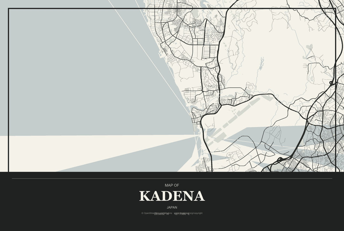 Kadena, Japan City Map Aluminum Sign in Museum Plaque style
