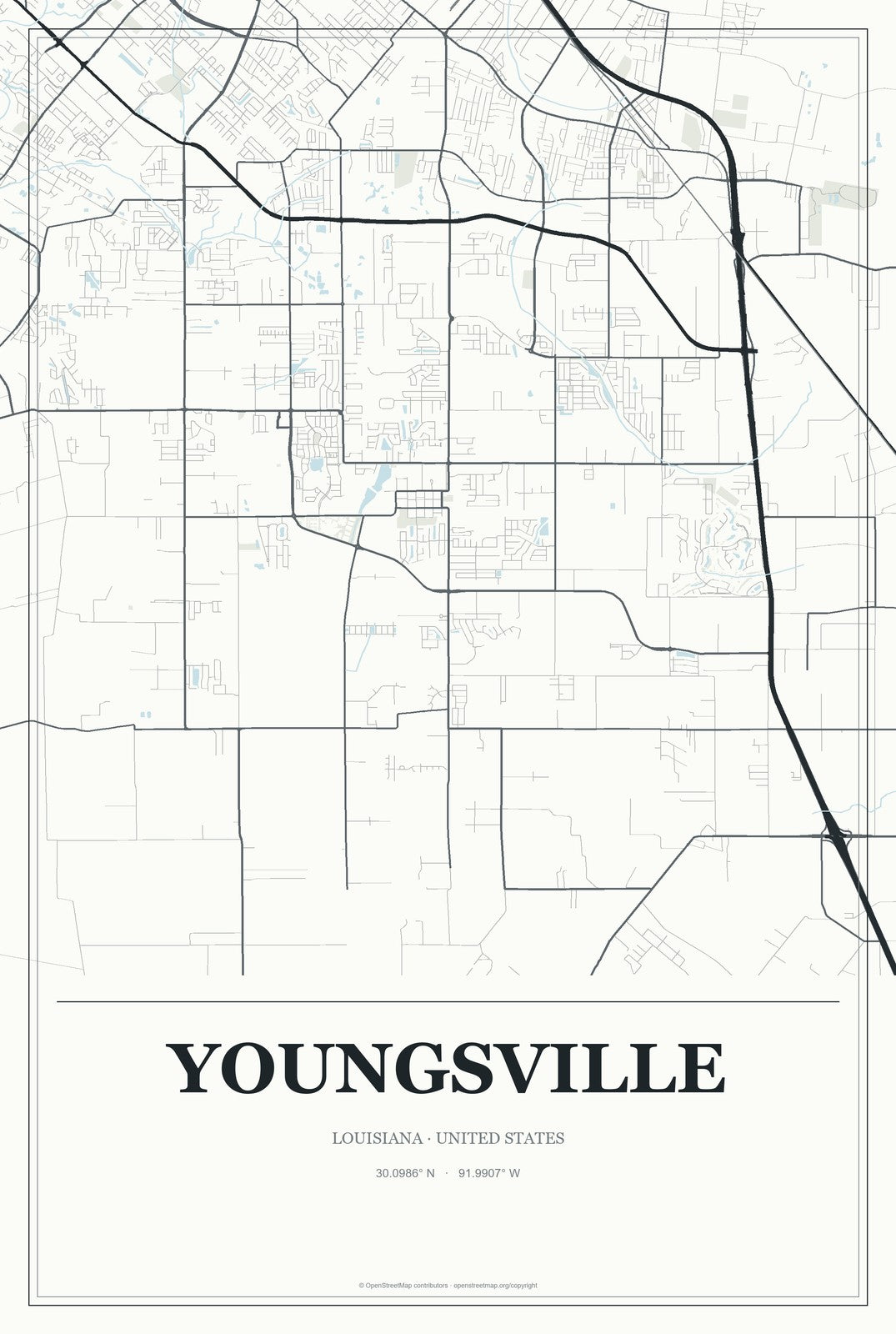 Youngsville, Louisiana City Map Aluminum Sign in Gallery Air style