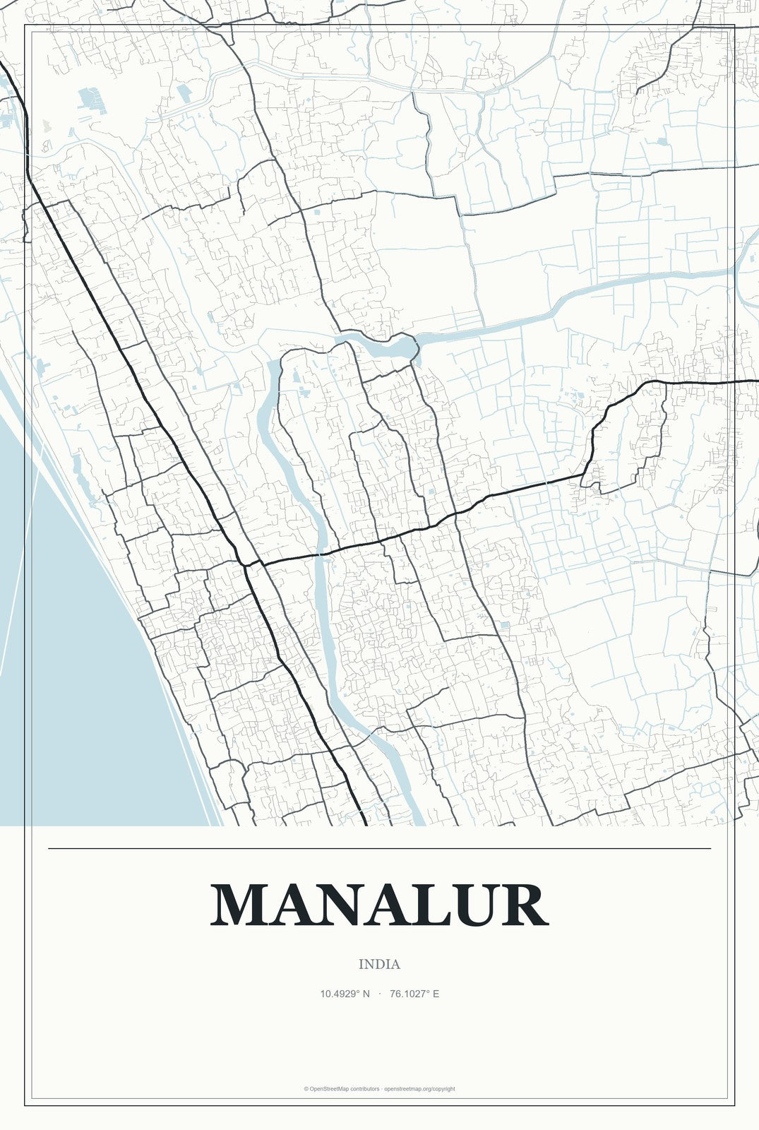Manalur, India City Map Aluminum Sign in Gallery Air style