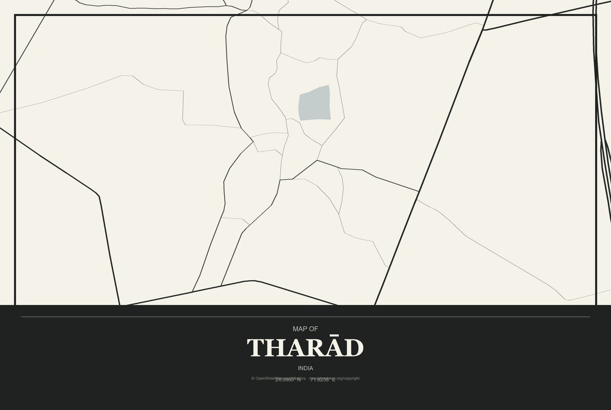 Tharād, India City Map Aluminum Sign in Museum Plaque style
