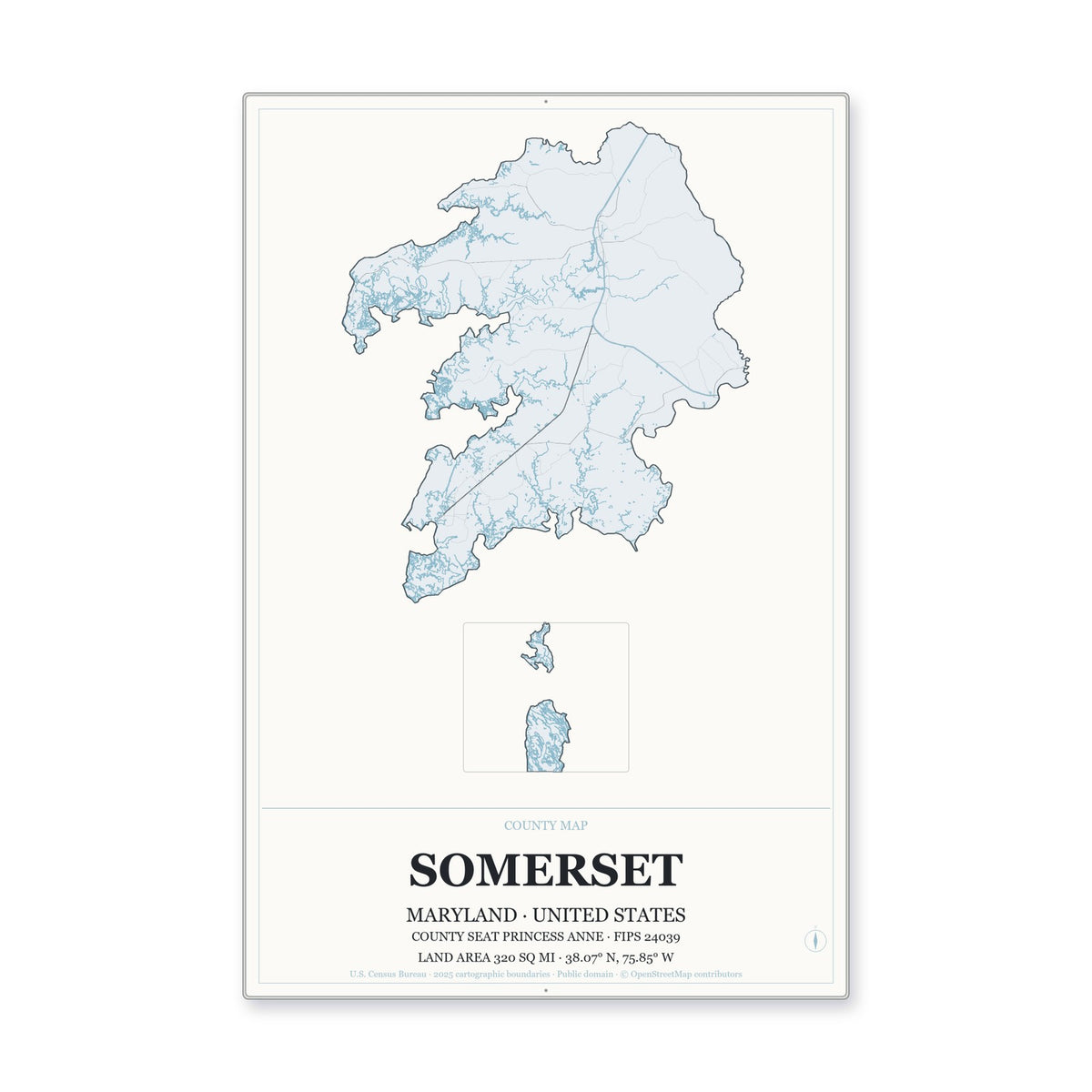 Somerset County, Maryland Map Aluminum Sign in Gallery Air style