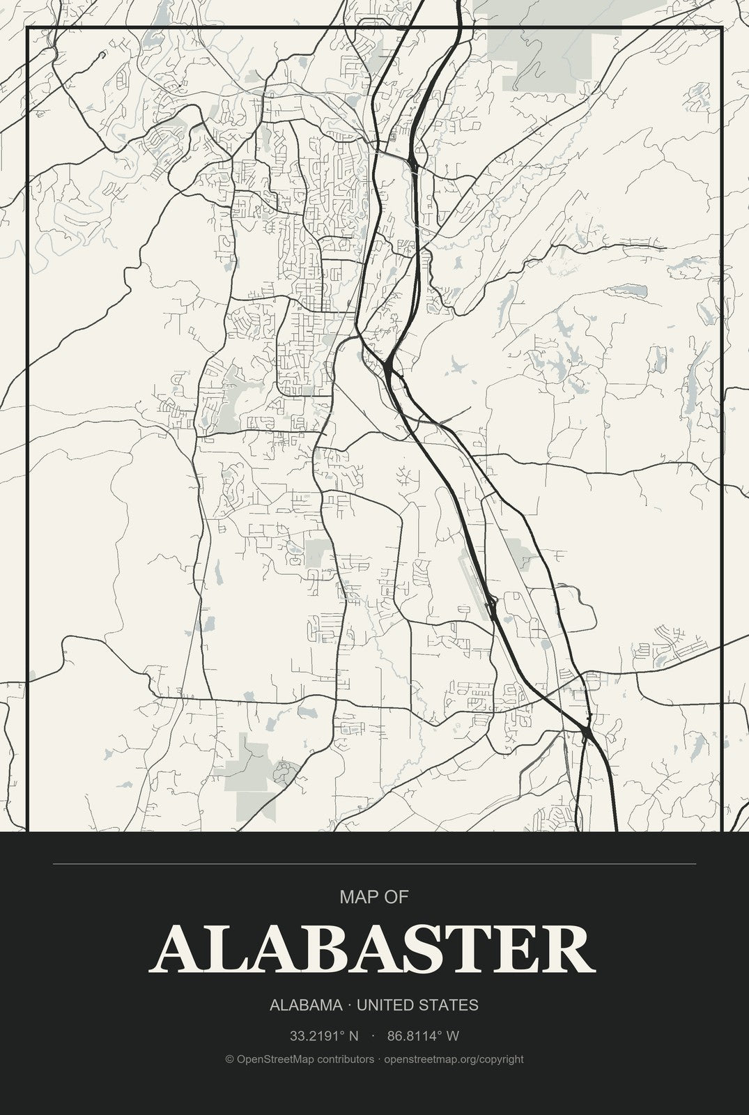 Alabaster, Alabama City Map Aluminum Sign in Museum Plaque style