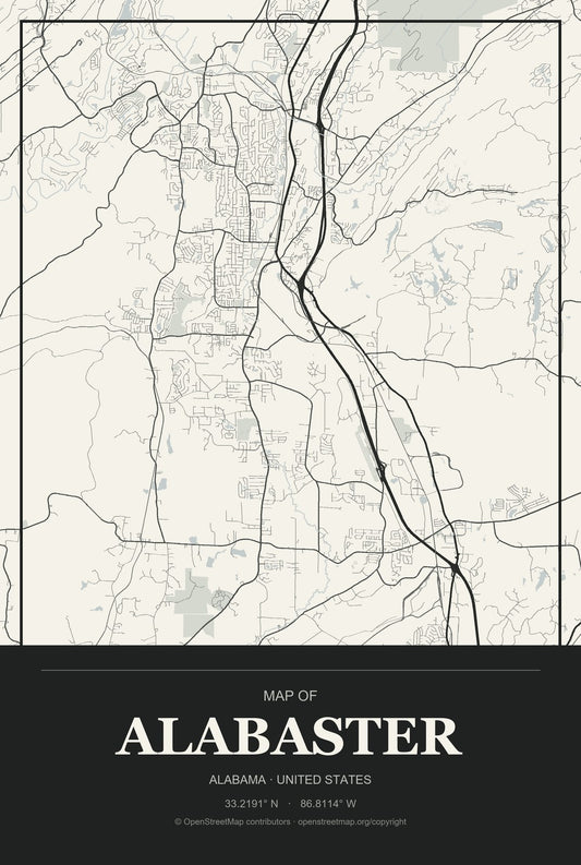 Alabaster, Alabama City Map Aluminum Sign in Museum Plaque style
