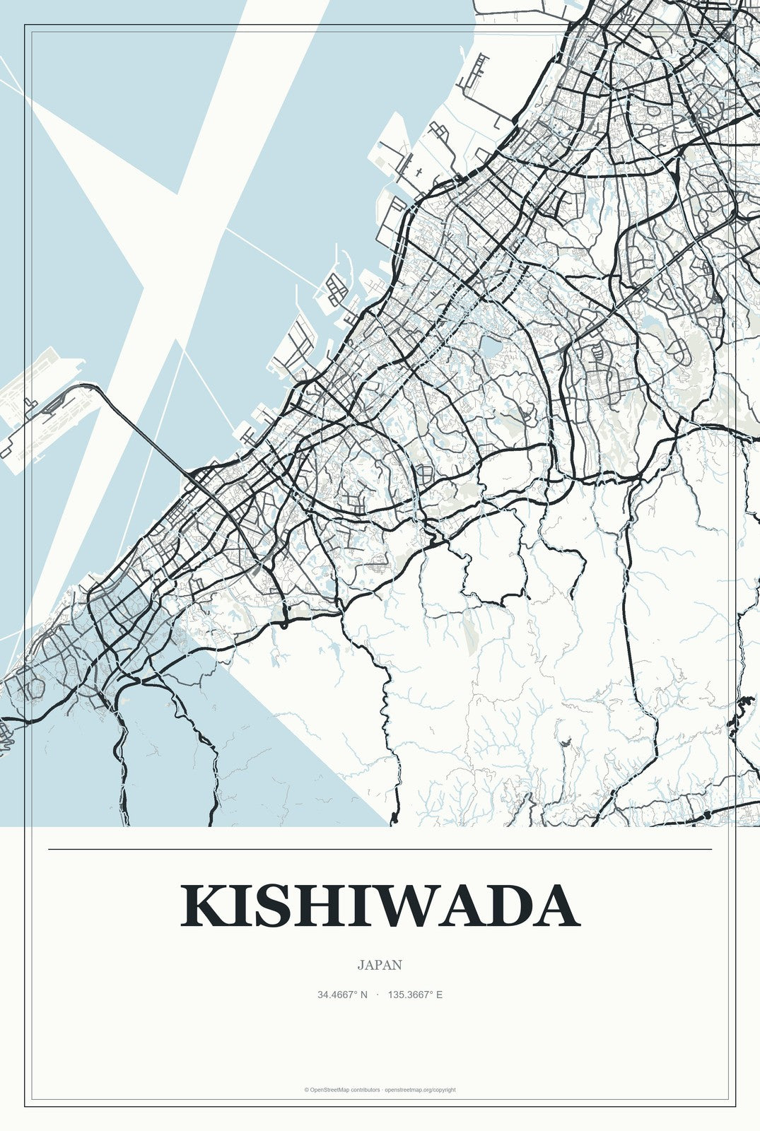 Kishiwada, Japan City Map Aluminum Sign in Gallery Air style