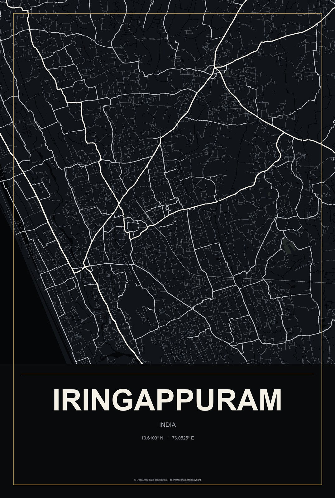 Iringappuram, India City Map Aluminum Sign in Metropolitan Noir style