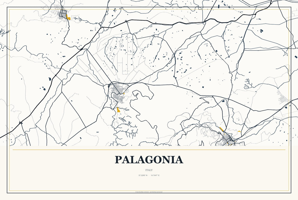Palagonia, Italy City Map Aluminum Sign in Citrine Modern style