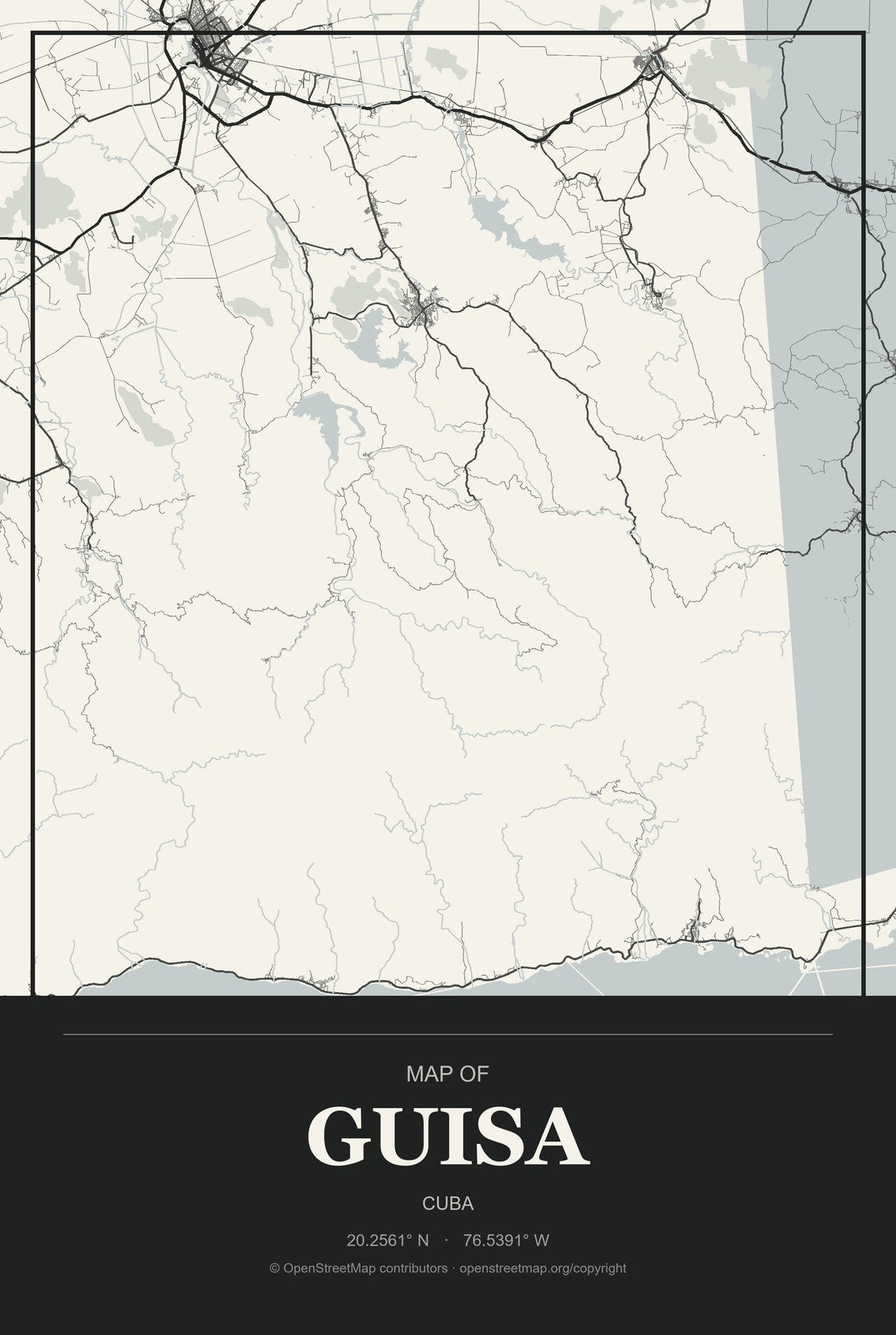 Guisa, Cuba City Map Aluminum Sign in Museum Plaque style