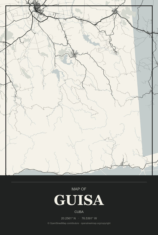 Guisa, Cuba City Map Aluminum Sign in Museum Plaque style