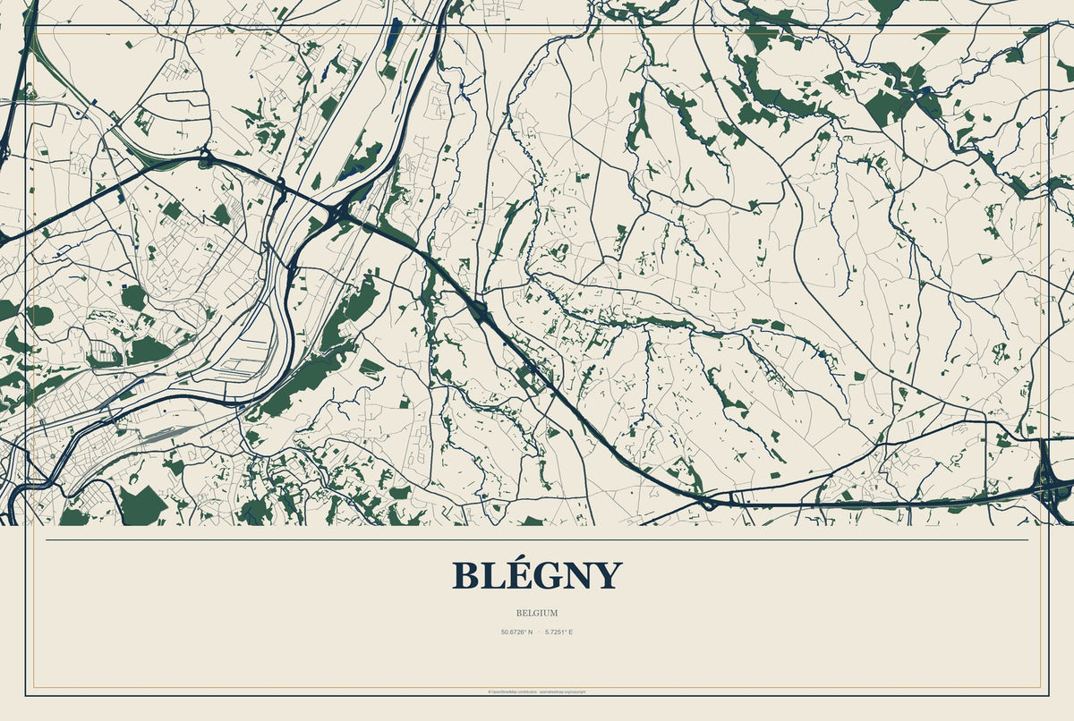 Blégny, Belgium City Map Aluminum Sign in Coastal Cutout style