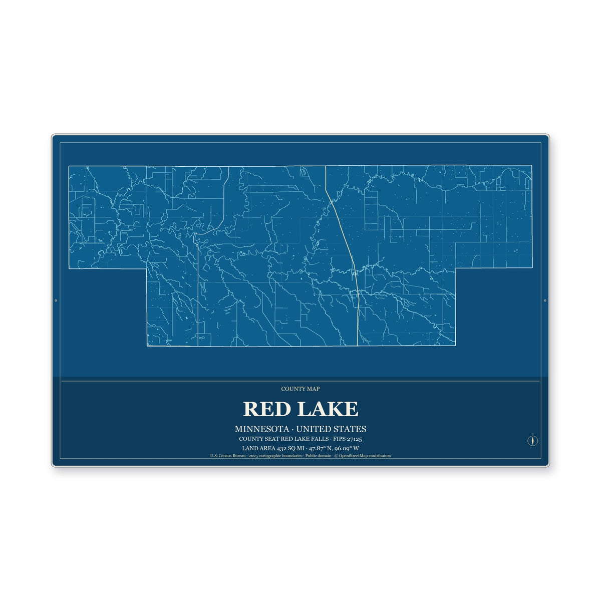 Red Lake County, Minnesota Map Aluminum Sign in Harbor Cobalt style
