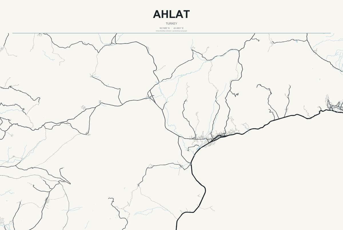 Ahlat, Turkey City Map Aluminum Sign in Headline Atlas style