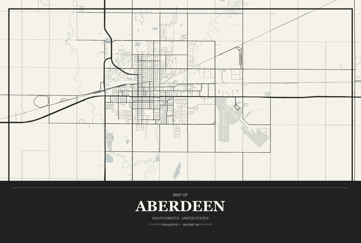 Aberdeen, South Dakota City Map Aluminum Sign in Museum Plaque style
