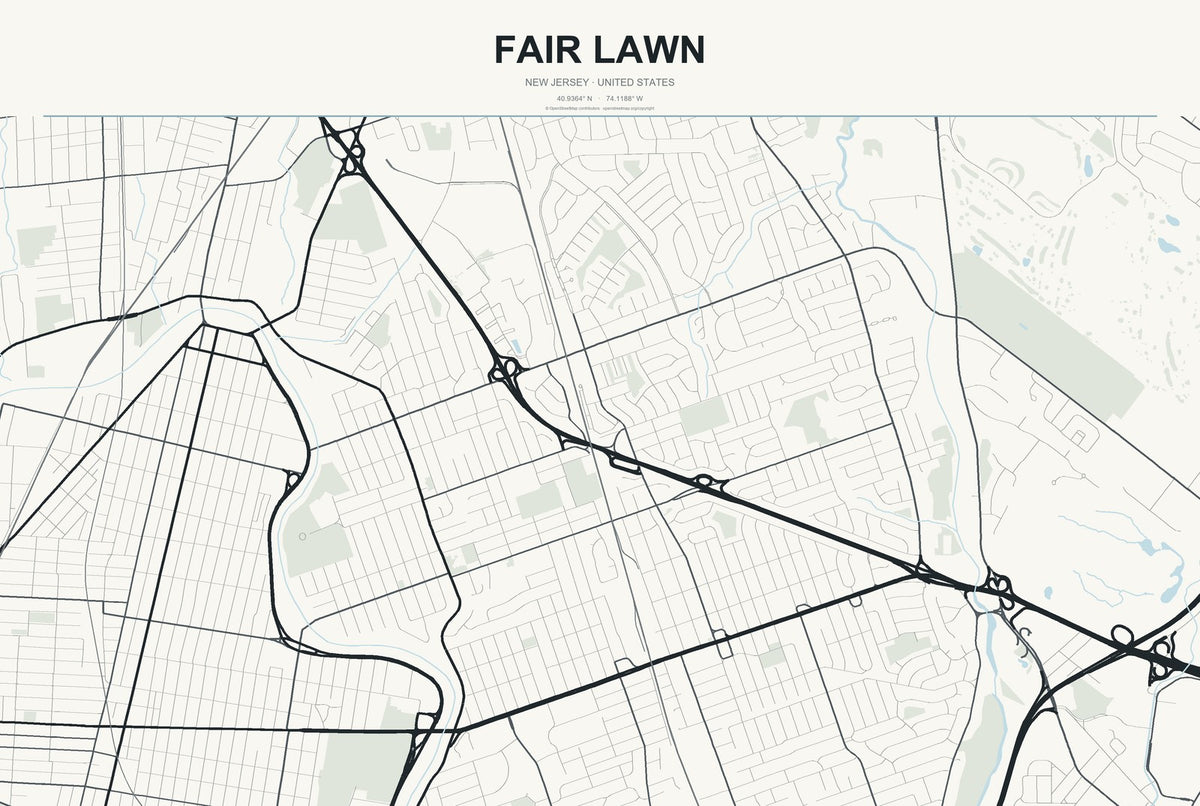 Fair Lawn, New Jersey City Map Aluminum Sign in Headline Atlas style