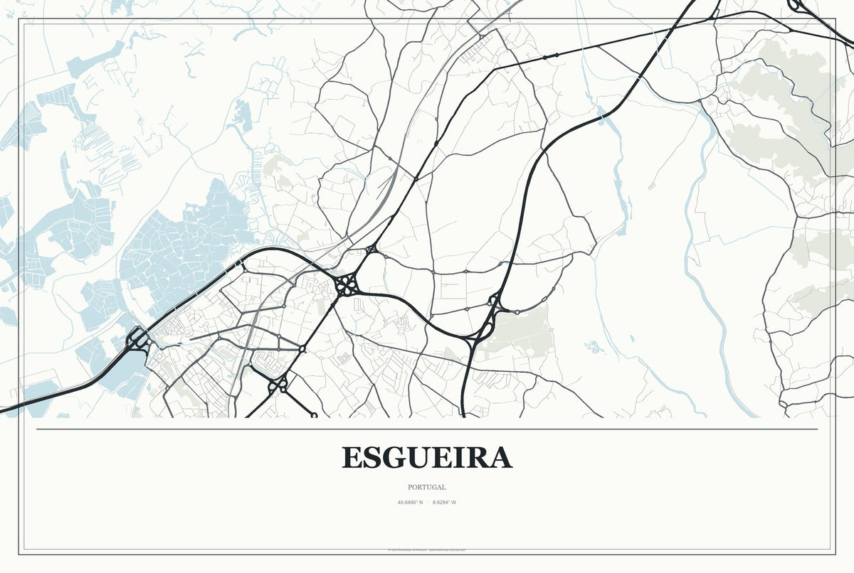 Esgueira, Portugal City Map Aluminum Sign in Gallery Air style