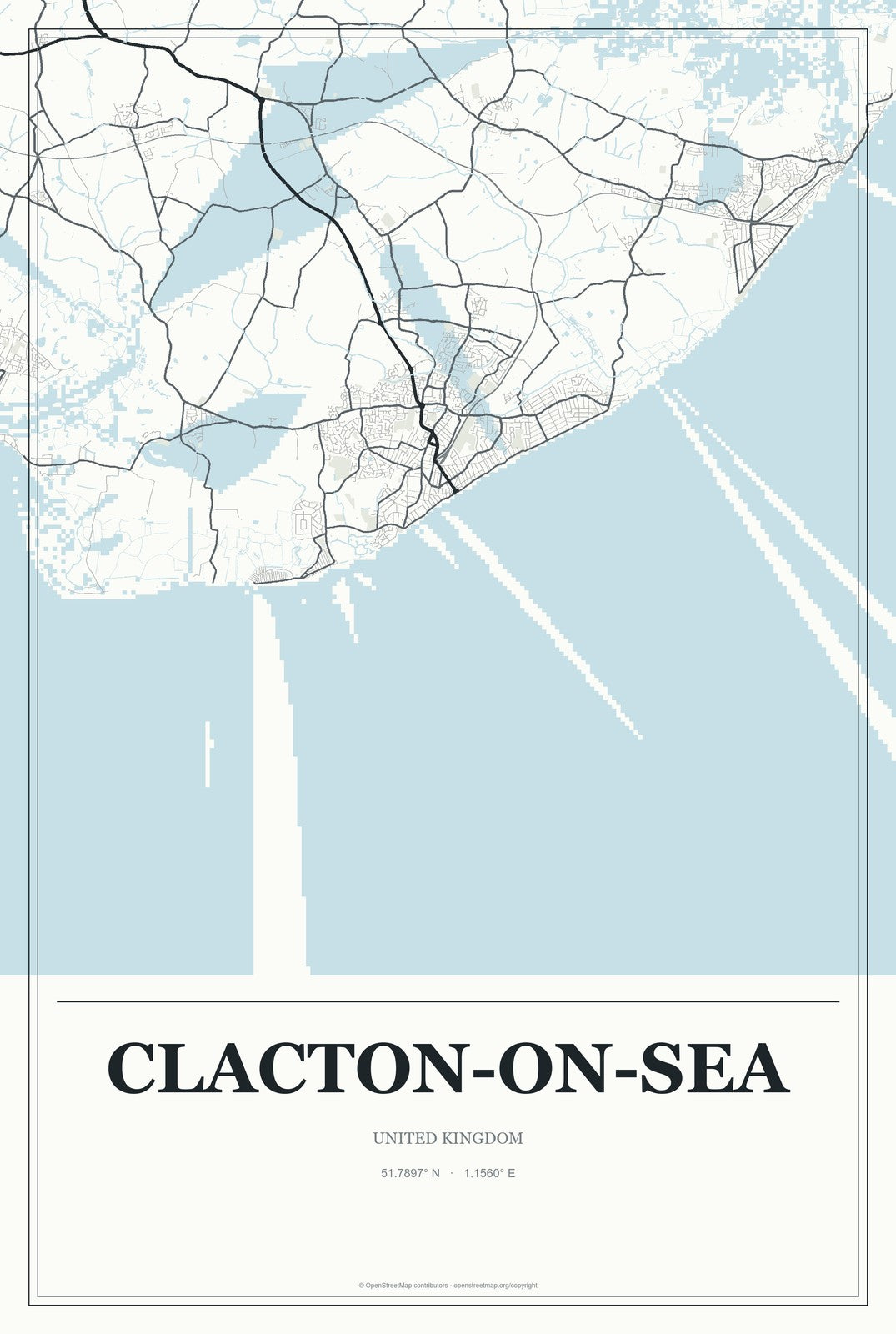 Clacton-on-Sea, United Kingdom City Map Aluminum Sign in Gallery Air style