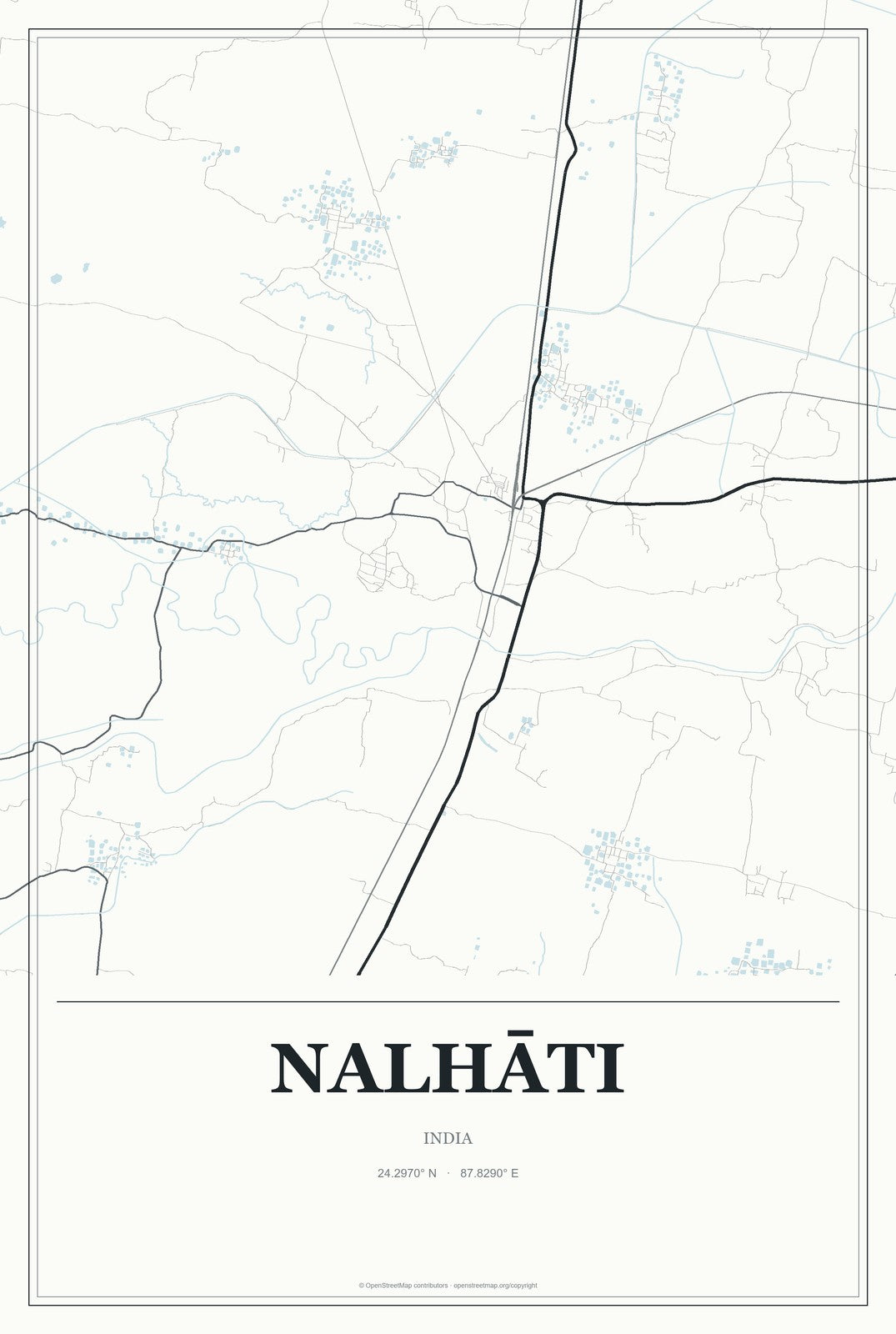 Nalhāti, India City Map Aluminum Sign in Gallery Air style