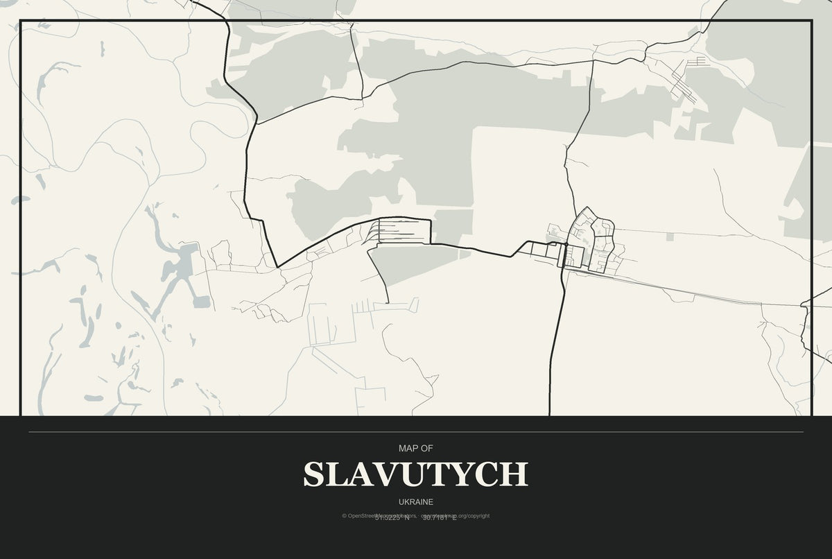 Slavutych, Ukraine City Map Aluminum Sign in Museum Plaque style