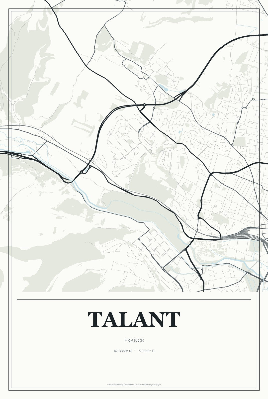 Talant, France City Map Aluminum Sign in Gallery Air style