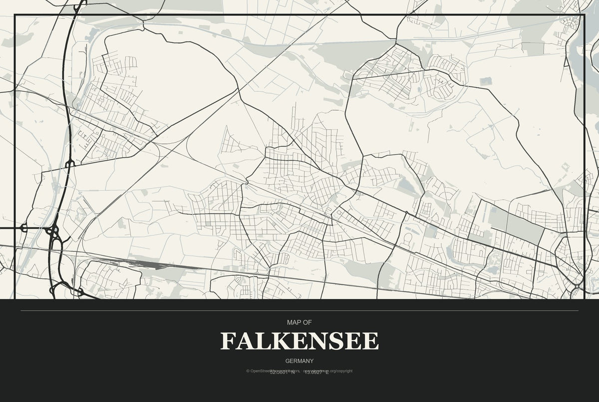 Falkensee, Germany City Map Aluminum Sign in Museum Plaque style