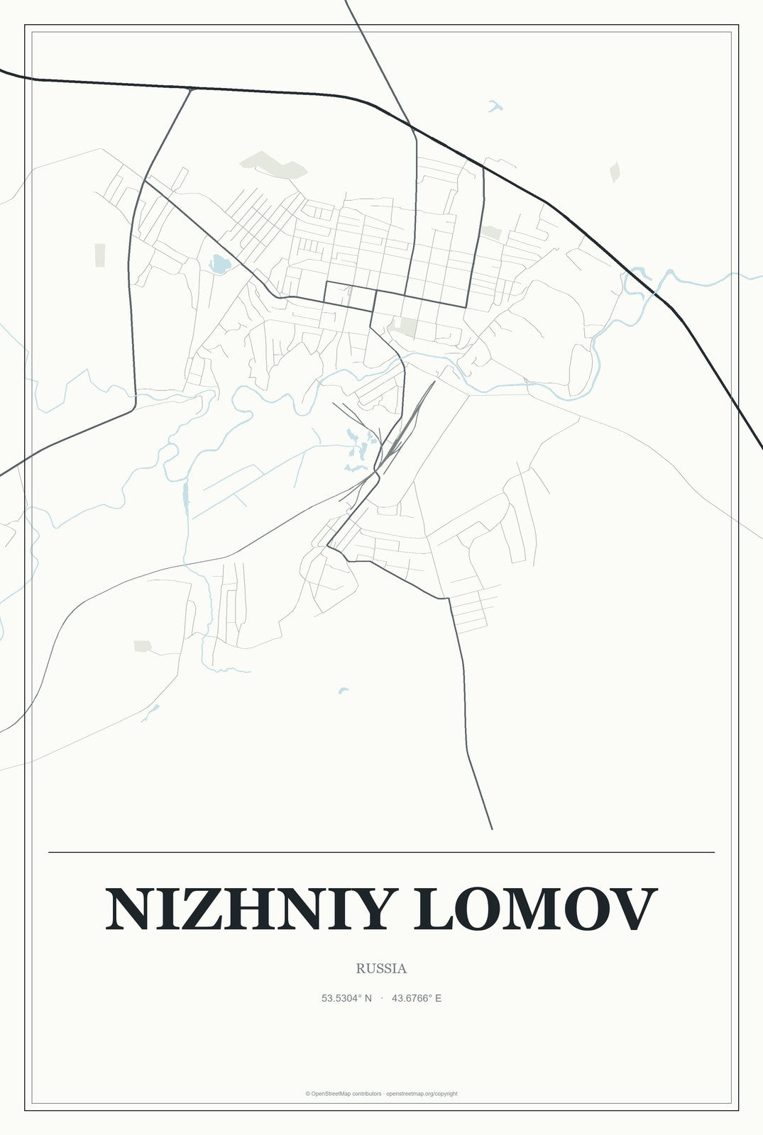 Nizhniy Lomov, Russia City Map Aluminum Sign in Gallery Air style