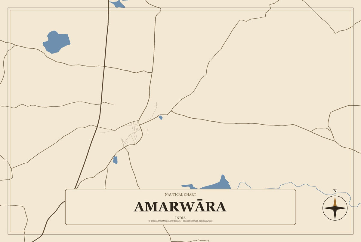 Amarwāra, India City Map Aluminum Sign in Heritage Nautical style
