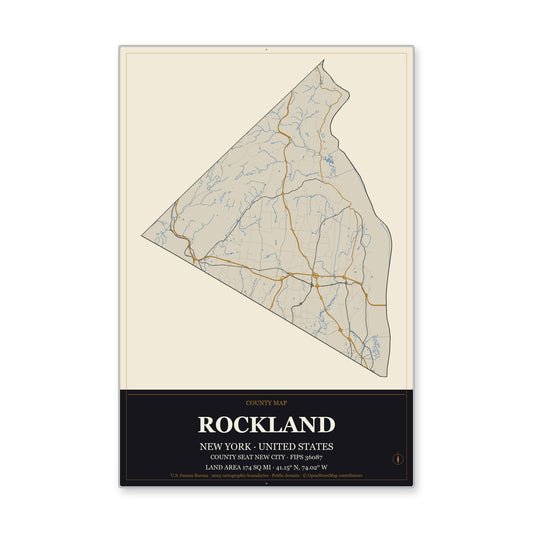 Rockland County, New York Map Aluminum Sign in Museum Plaque style