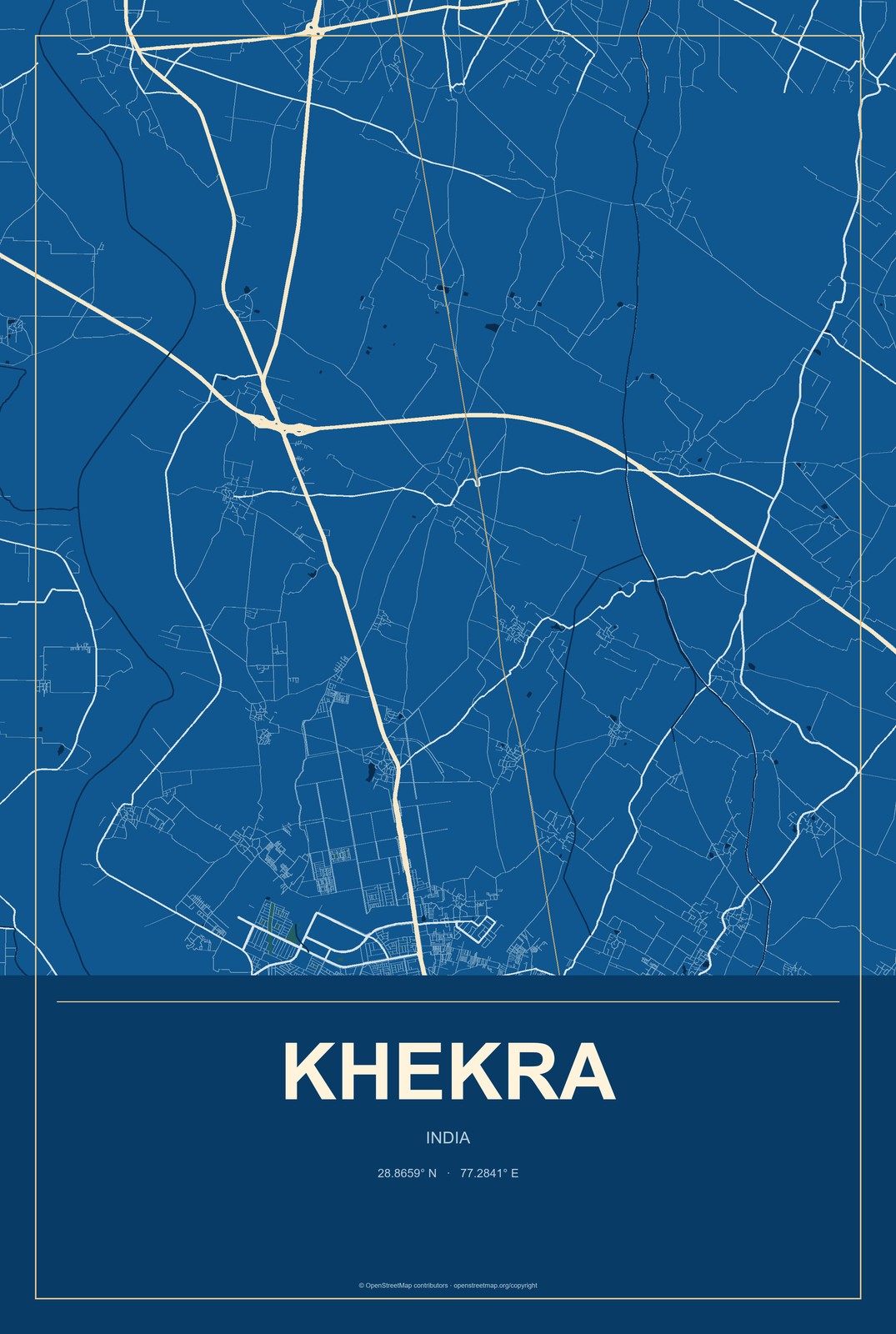 Khekra, India City Map Aluminum Sign in Harbor Cobalt style