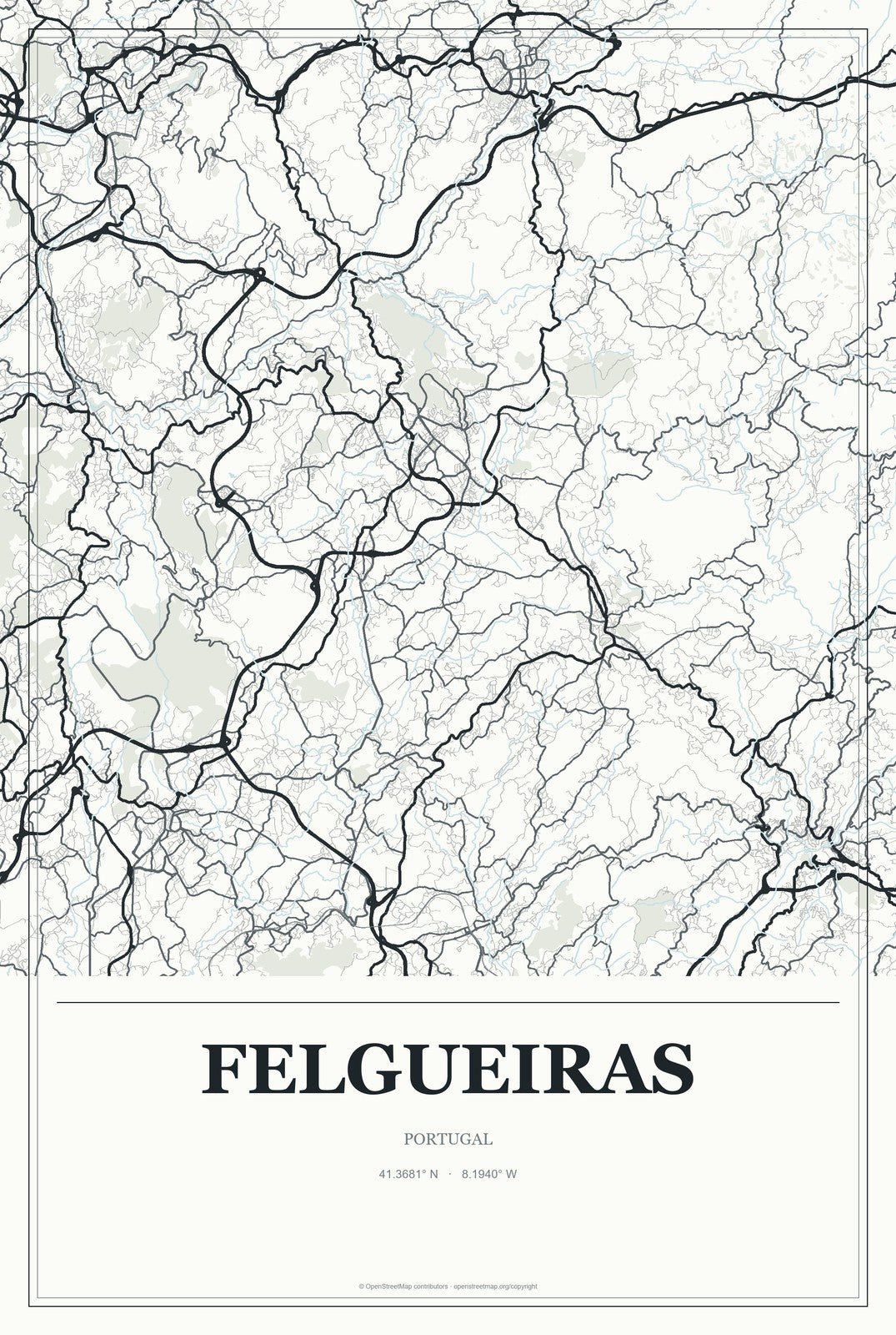 Felgueiras, Portugal City Map Aluminum Sign in Gallery Air style