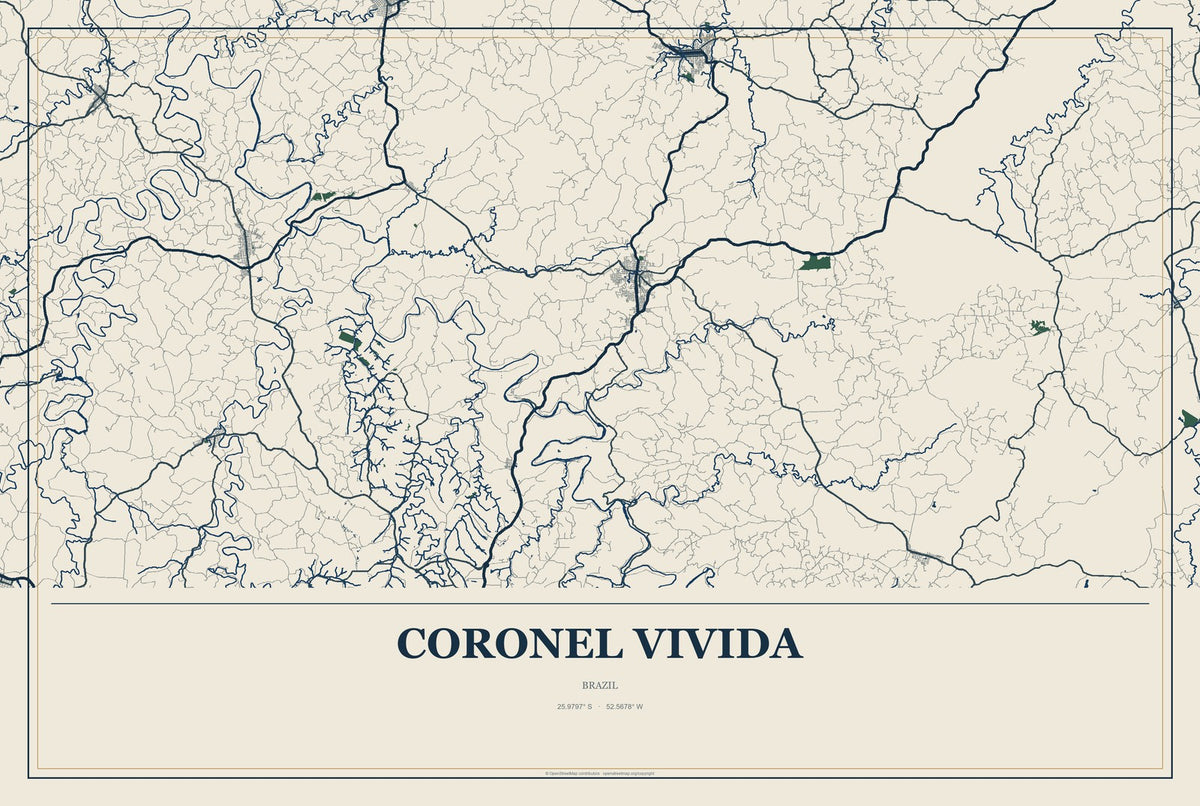 Coronel Vivida, Brazil City Map Aluminum Sign in Coastal Cutout style