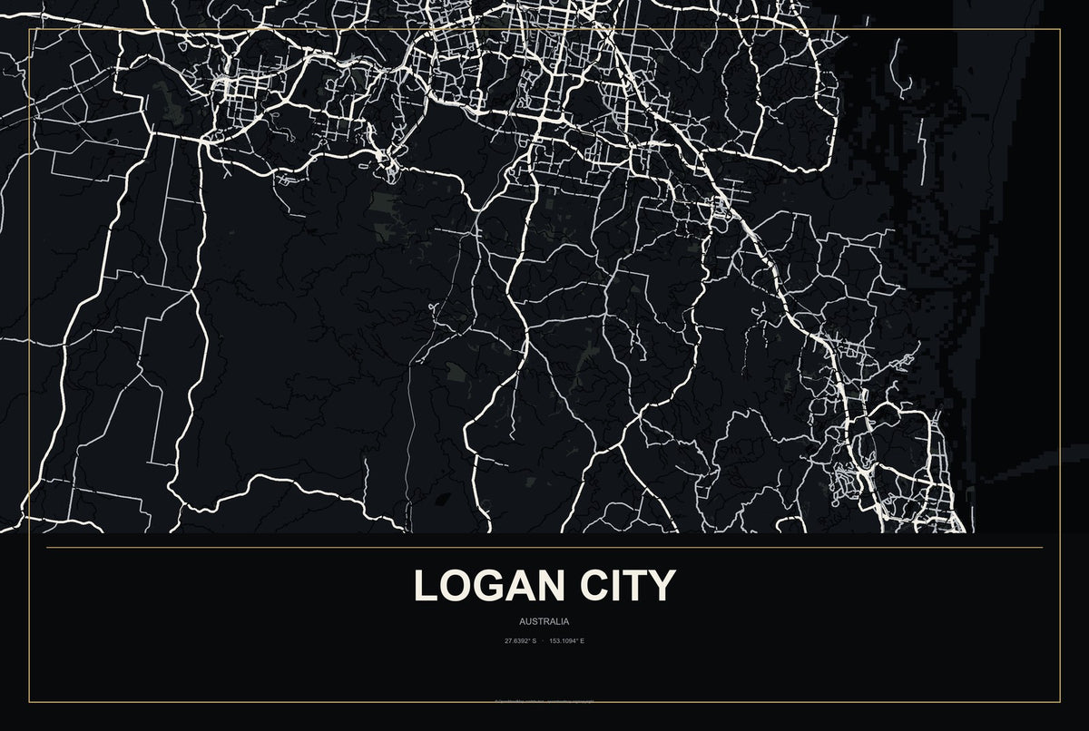 Logan City, Australia City Map Aluminum Sign in Metropolitan Noir style