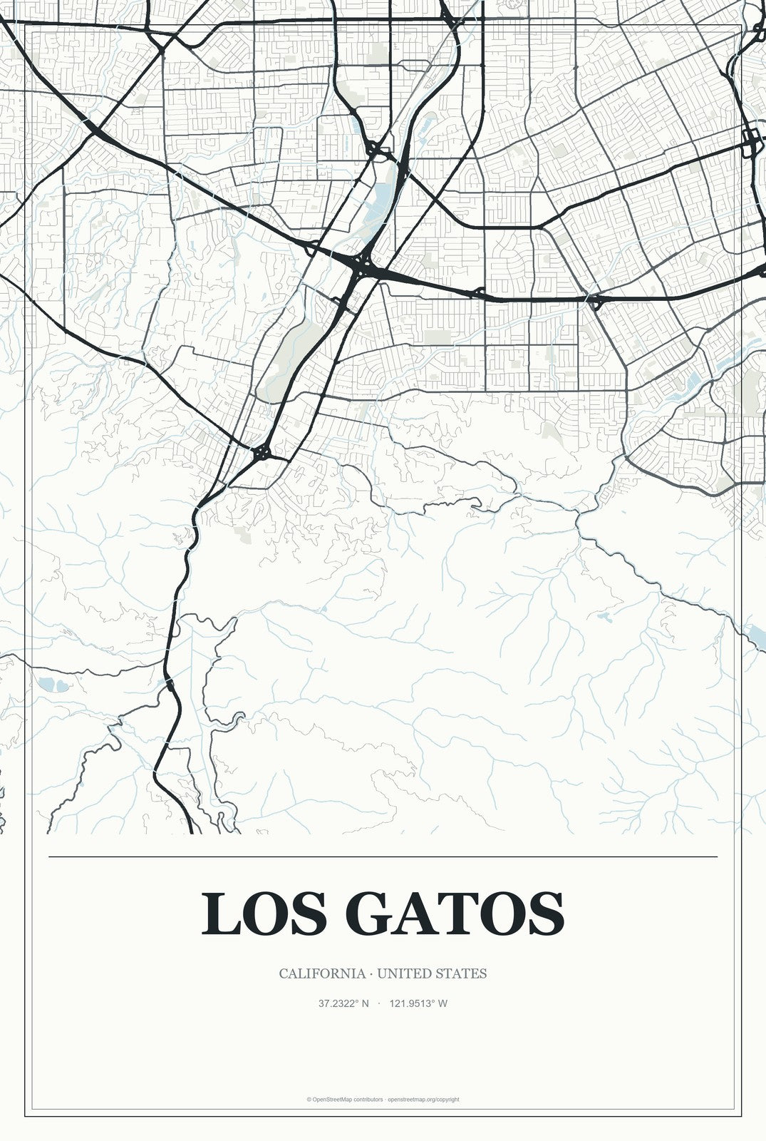 Los Gatos, California City Map Aluminum Sign in Gallery Air style