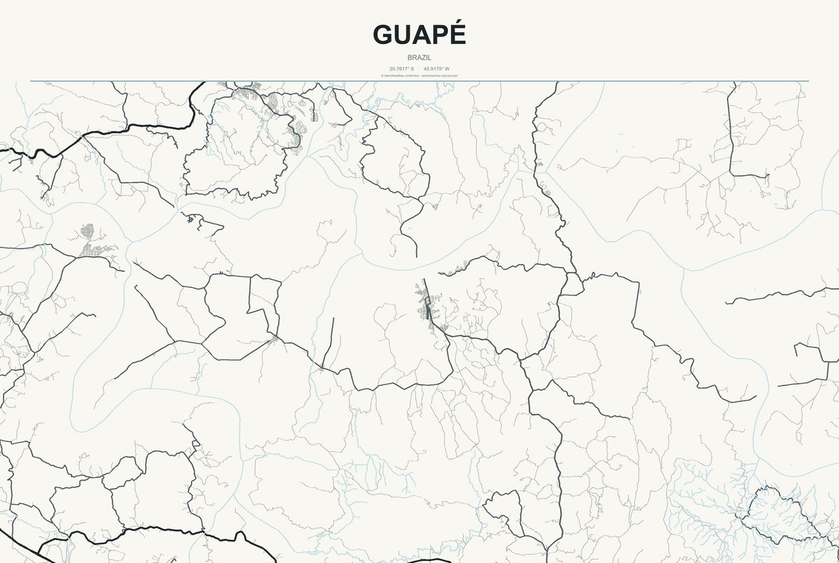 Guapé, Brazil City Map Aluminum Sign in Headline Atlas style