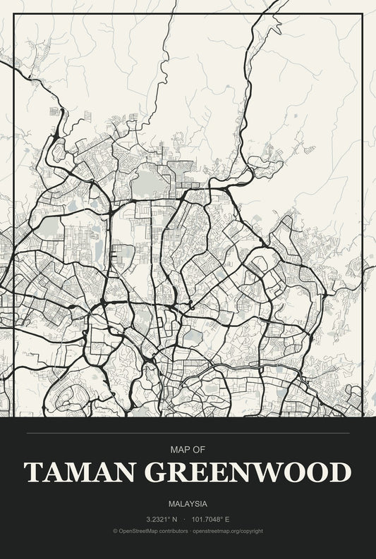 Taman Greenwood, Malaysia City Map Aluminum Sign in Museum Plaque style