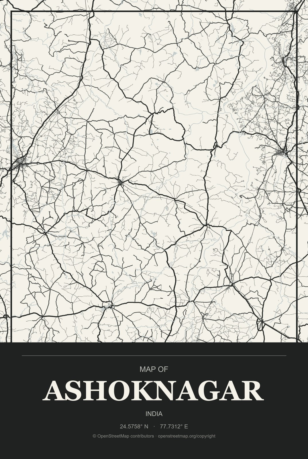 Ashoknagar, India City Map Aluminum Sign in Museum Plaque style