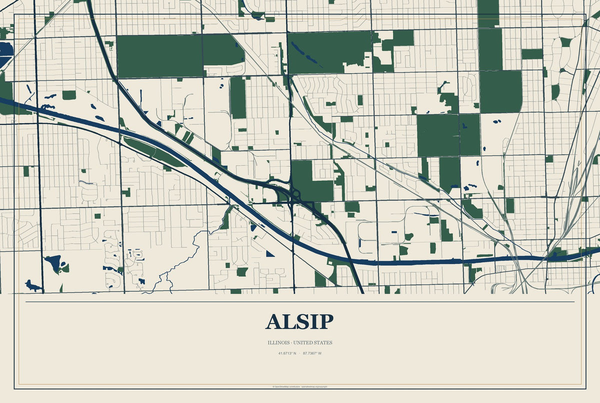 Alsip, Illinois City Map Aluminum Sign in Coastal Cutout style