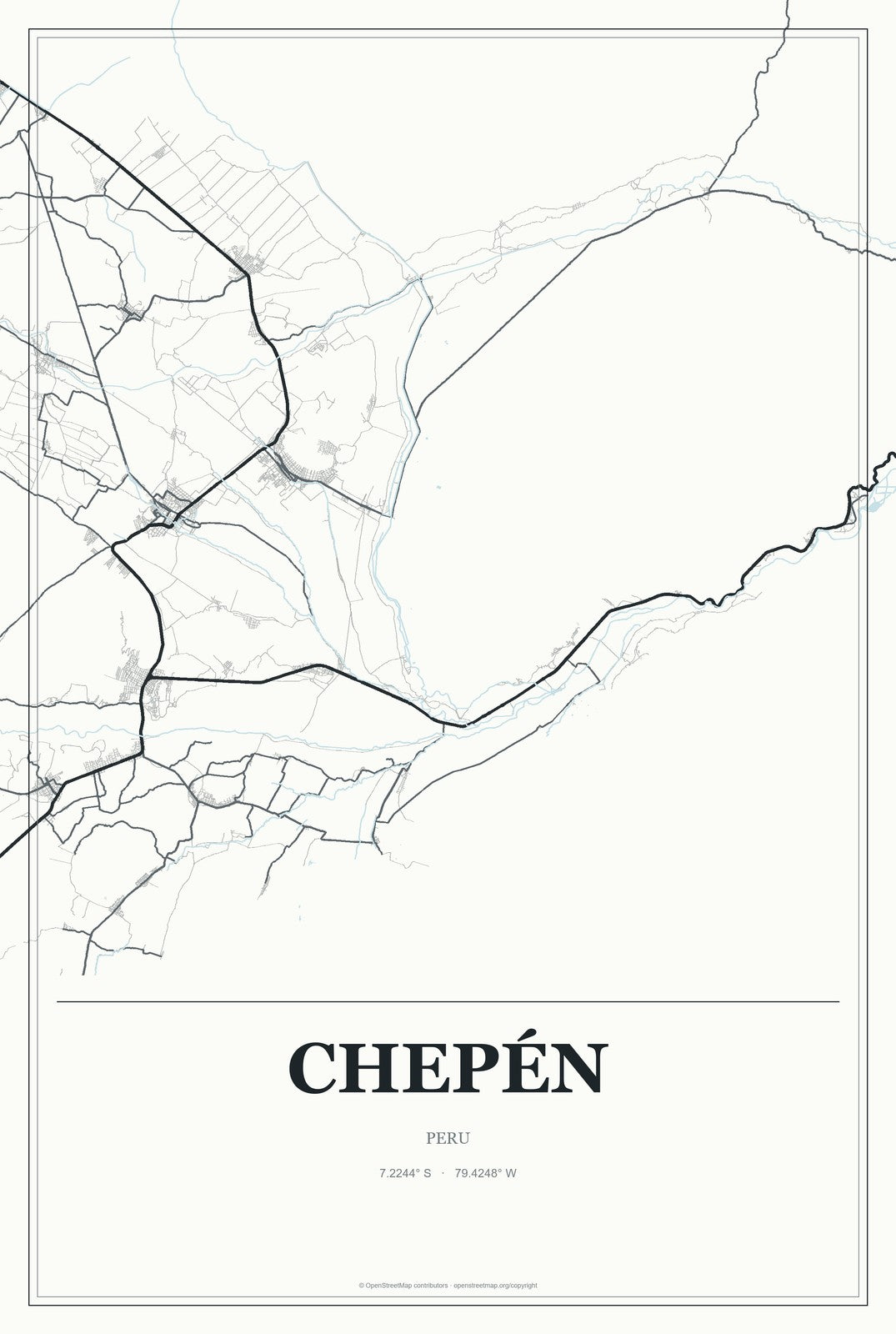 Chepén, Peru City Map Aluminum Sign in Gallery Air style